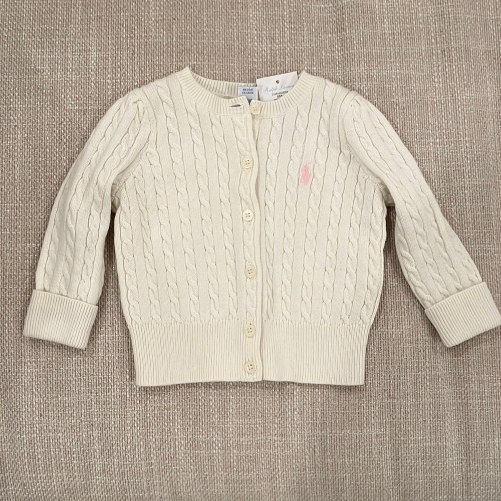 Ralph Lauren white cardigan sweater size 9M, NWT